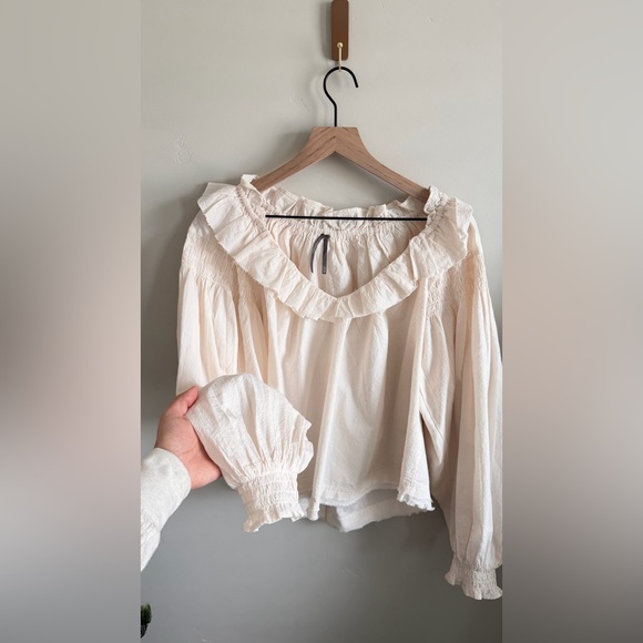 Anthropologie Pinstripe Ruffled V-Neck Blouse - Picture 6 of 9